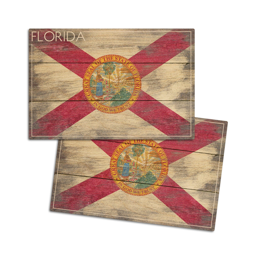 Rustic Florida State Flag, Lantern Press Artwork, Wood Signs and Postcards Wood Lantern Press 4x6 Wood Postcard Set 