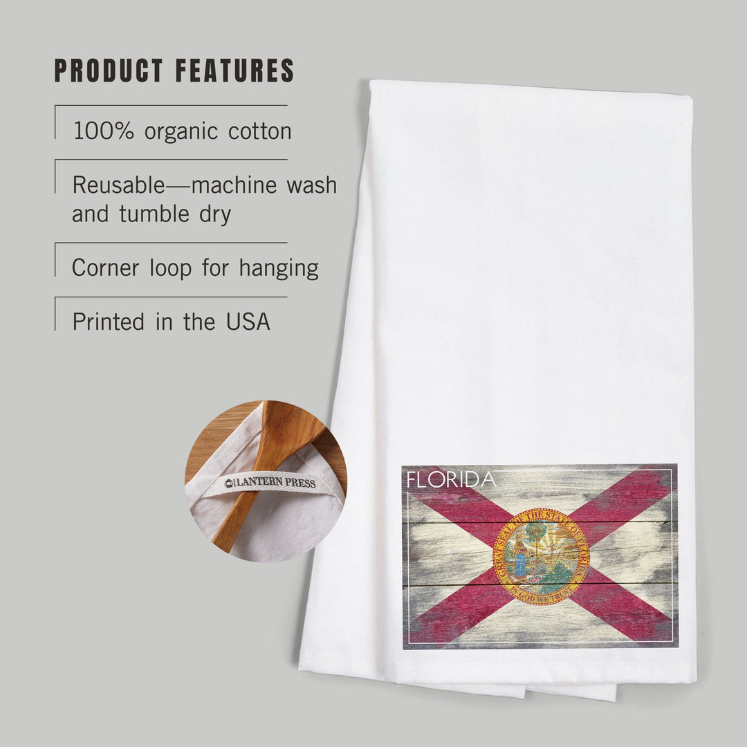 Rustic Florida State Flag, Organic Cotton Kitchen Tea Towels Kitchen Lantern Press 