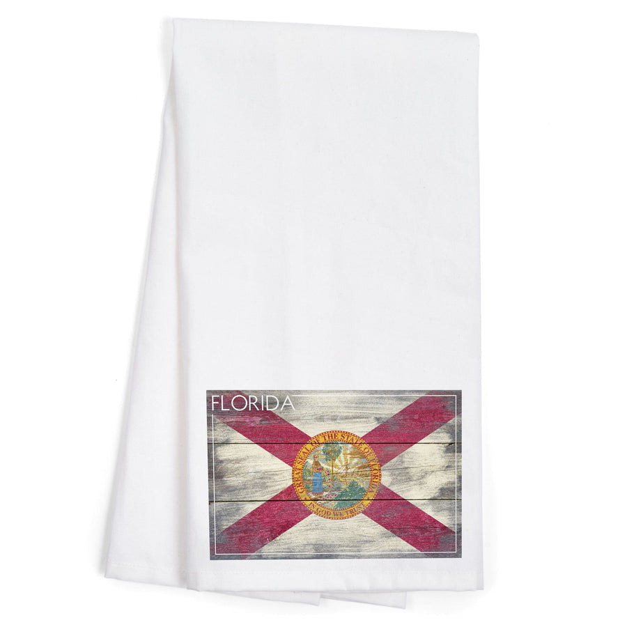Rustic Florida State Flag, Organic Cotton Kitchen Tea Towels Kitchen Lantern Press 