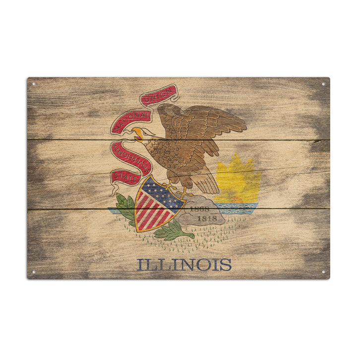 Rustic Illinois State Flag, Lantern Press Artwork, Wood Signs and Postcards Wood Lantern Press 10 x 15 Wood Sign 