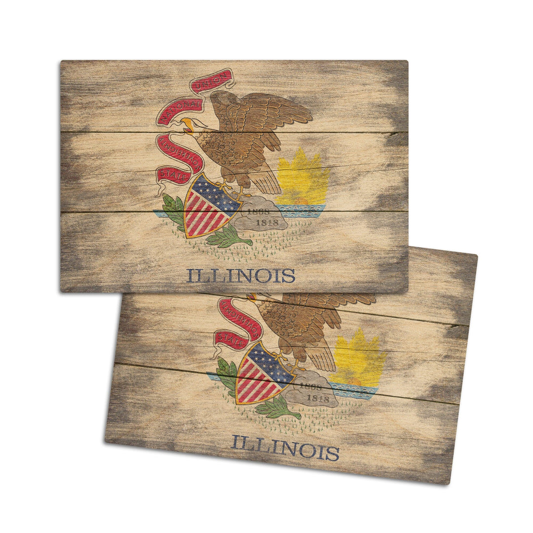 Rustic Illinois State Flag, Lantern Press Artwork, Wood Signs and Postcards Wood Lantern Press 4x6 Wood Postcard Set 