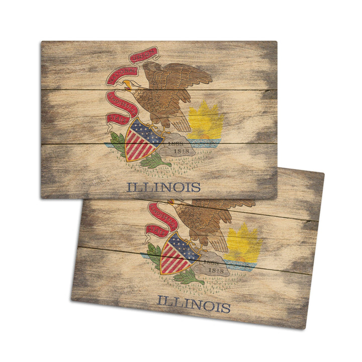Rustic Illinois State Flag, Lantern Press Artwork, Wood Signs and Postcards Wood Lantern Press 4x6 Wood Postcard Set 
