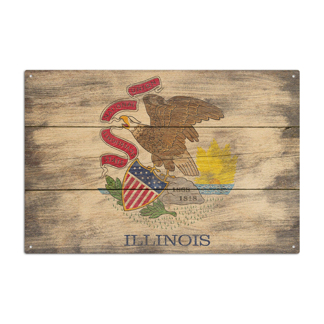 Rustic Illinois State Flag, Lantern Press Artwork, Wood Signs and Postcards Wood Lantern Press 6x9 Wood Sign 