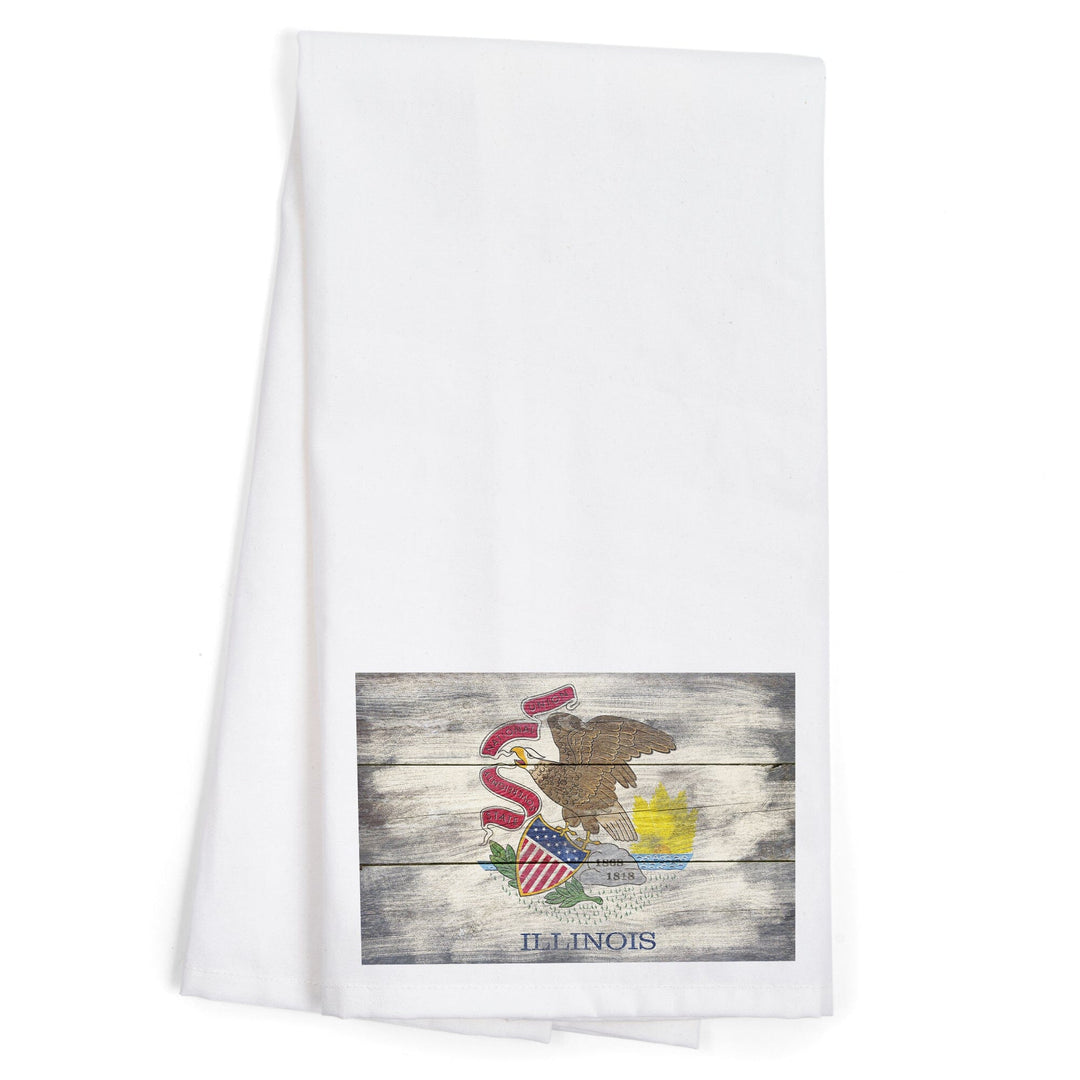 Rustic Illinois State Flag, Organic Cotton Kitchen Tea Towels Kitchen Lantern Press 