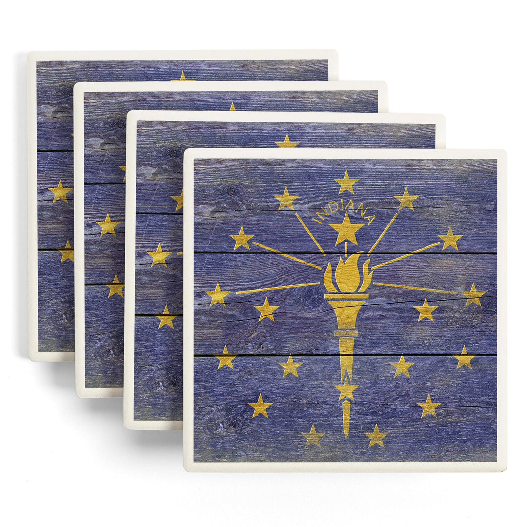 Rustic Indiana State Flag, Lantern Press Artwork, Coaster Set Coasters Lantern Press 