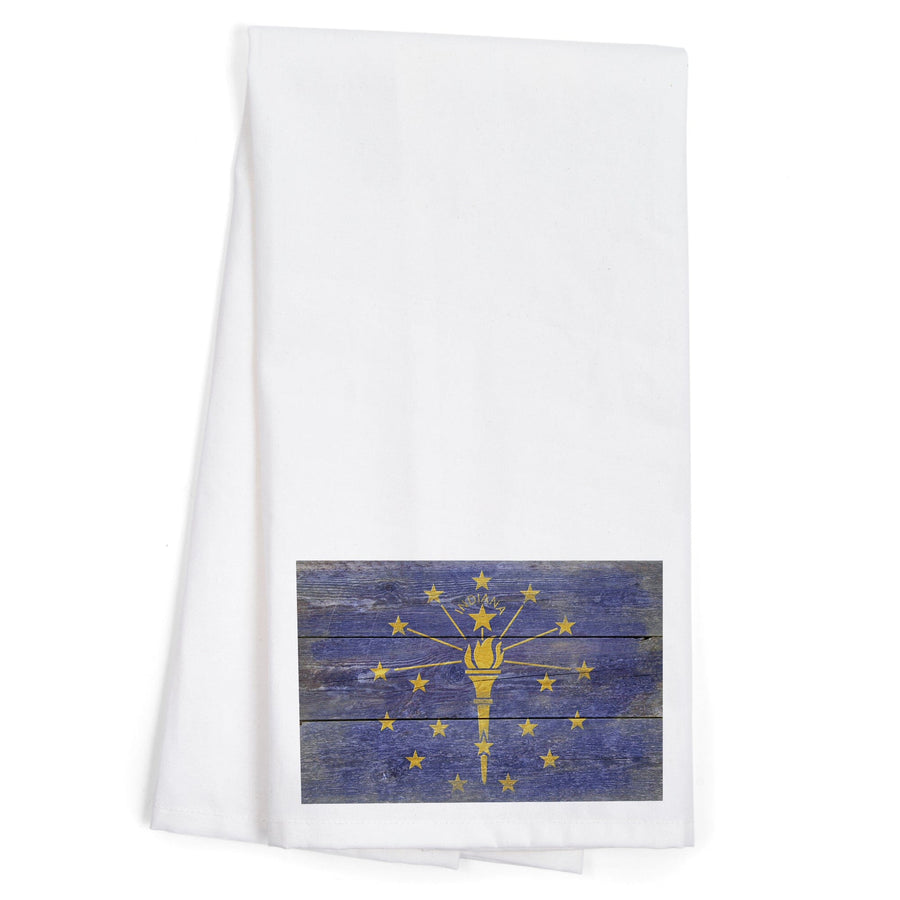 Rustic Indiana State Flag, Organic Cotton Kitchen Tea Towels Kitchen Lantern Press 