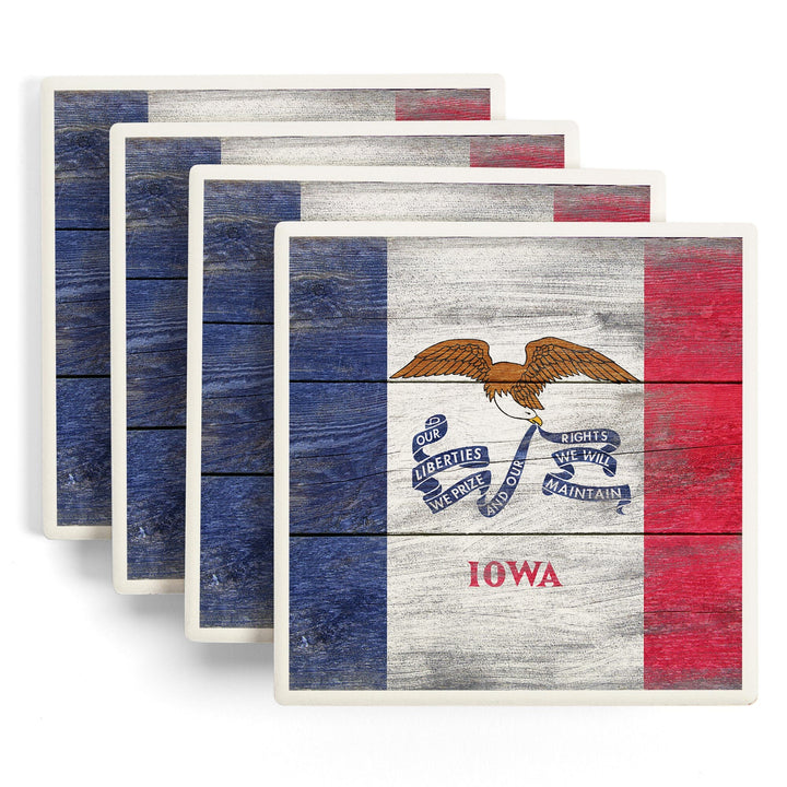 Rustic Iowa State Flag, Lantern Press Artwork, Coaster Set Coasters Lantern Press 