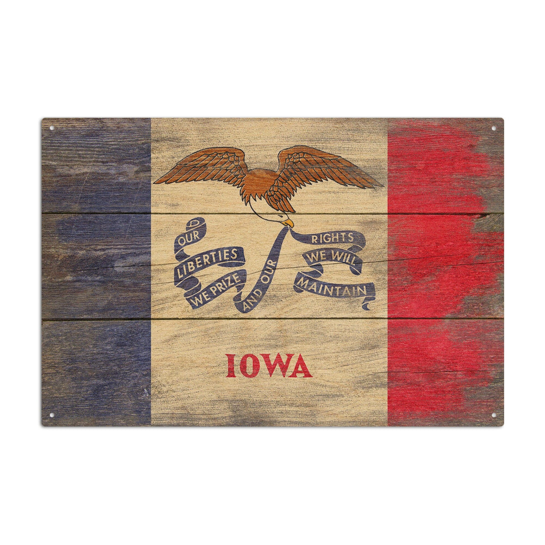 Rustic Iowa State Flag, Lantern Press Artwork, Wood Signs and Postcards Wood Lantern Press 10 x 15 Wood Sign 