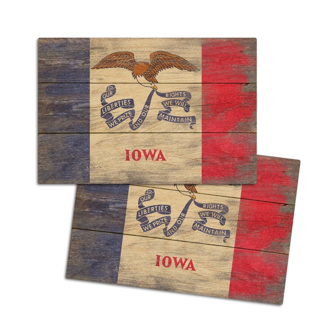 Rustic Iowa State Flag, Lantern Press Artwork, Wood Signs and Postcards Wood Lantern Press 4x6 Wood Postcard Set 