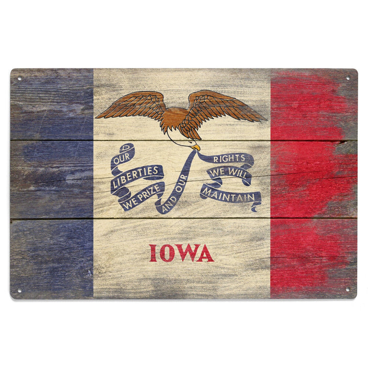 Rustic Iowa State Flag, Lantern Press Artwork, Wood Signs and Postcards Wood Lantern Press 