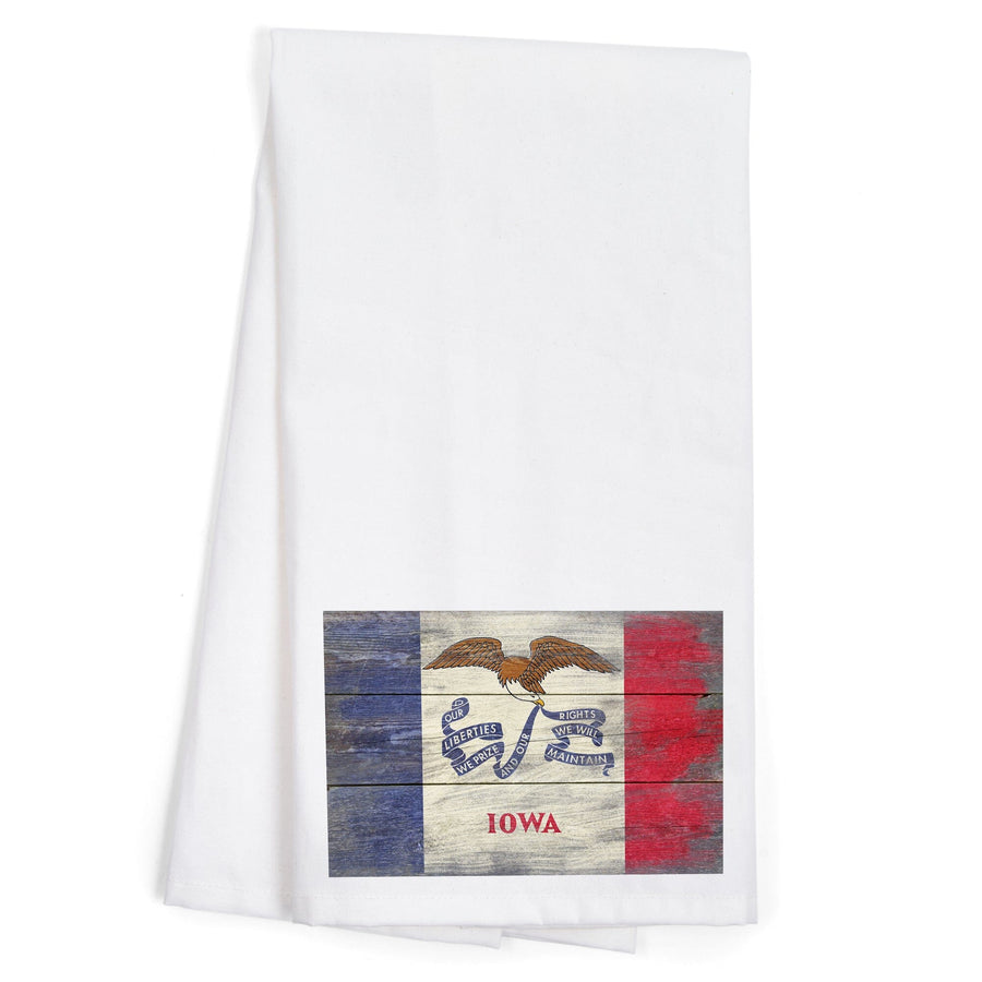 Rustic Iowa State Flag, Organic Cotton Kitchen Tea Towels Kitchen Lantern Press 