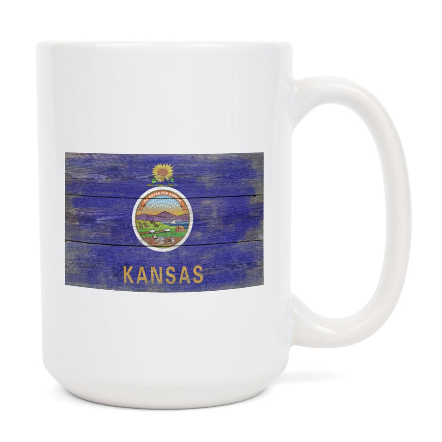 Rustic Kansas State Flag, Lantern Press Artwork, Ceramic Mug Mugs Lantern Press 