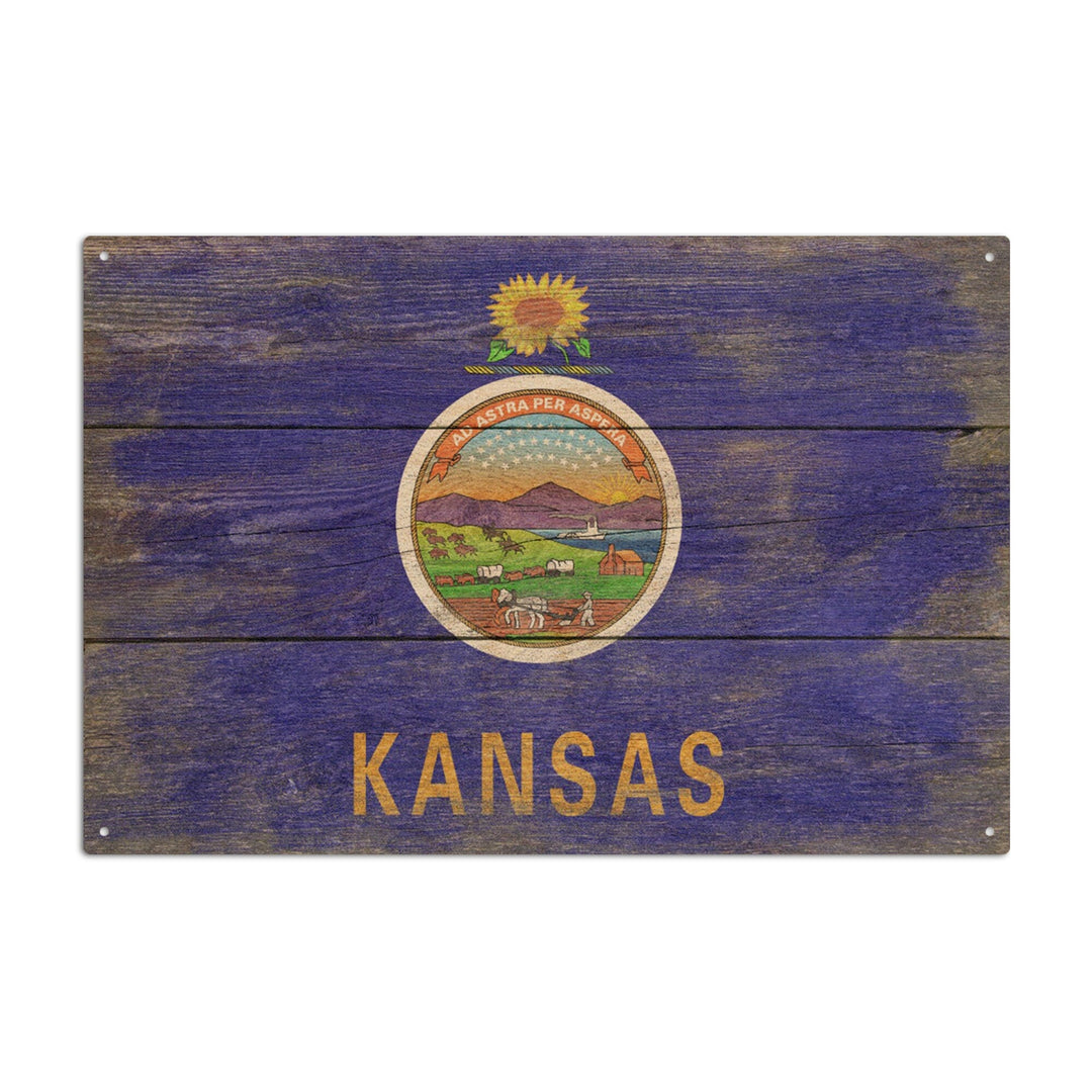 Rustic Kansas State Flag, Lantern Press Artwork, Wood Signs and Postcards Wood Lantern Press 10 x 15 Wood Sign 