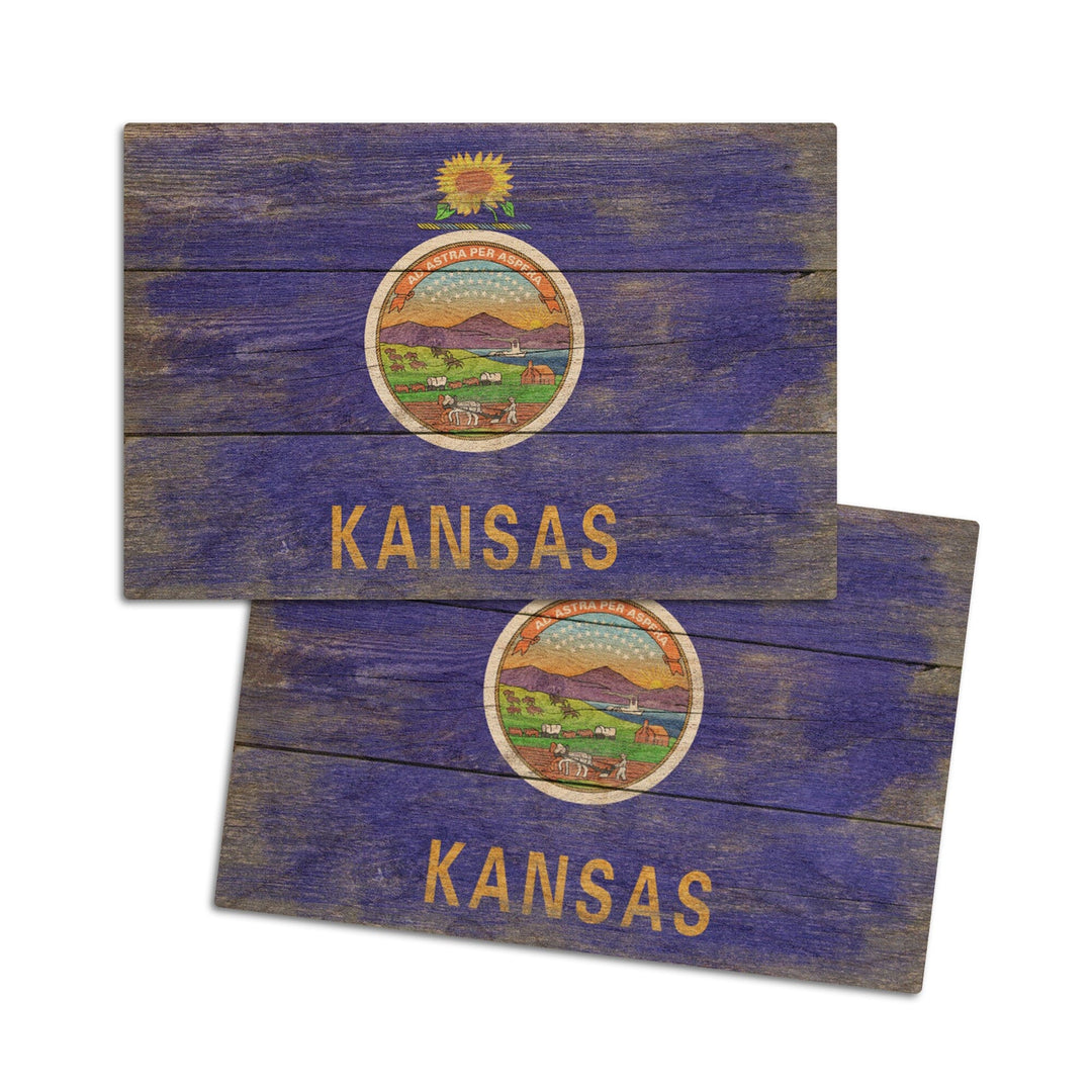 Rustic Kansas State Flag, Lantern Press Artwork, Wood Signs and Postcards Wood Lantern Press 4x6 Wood Postcard Set 
