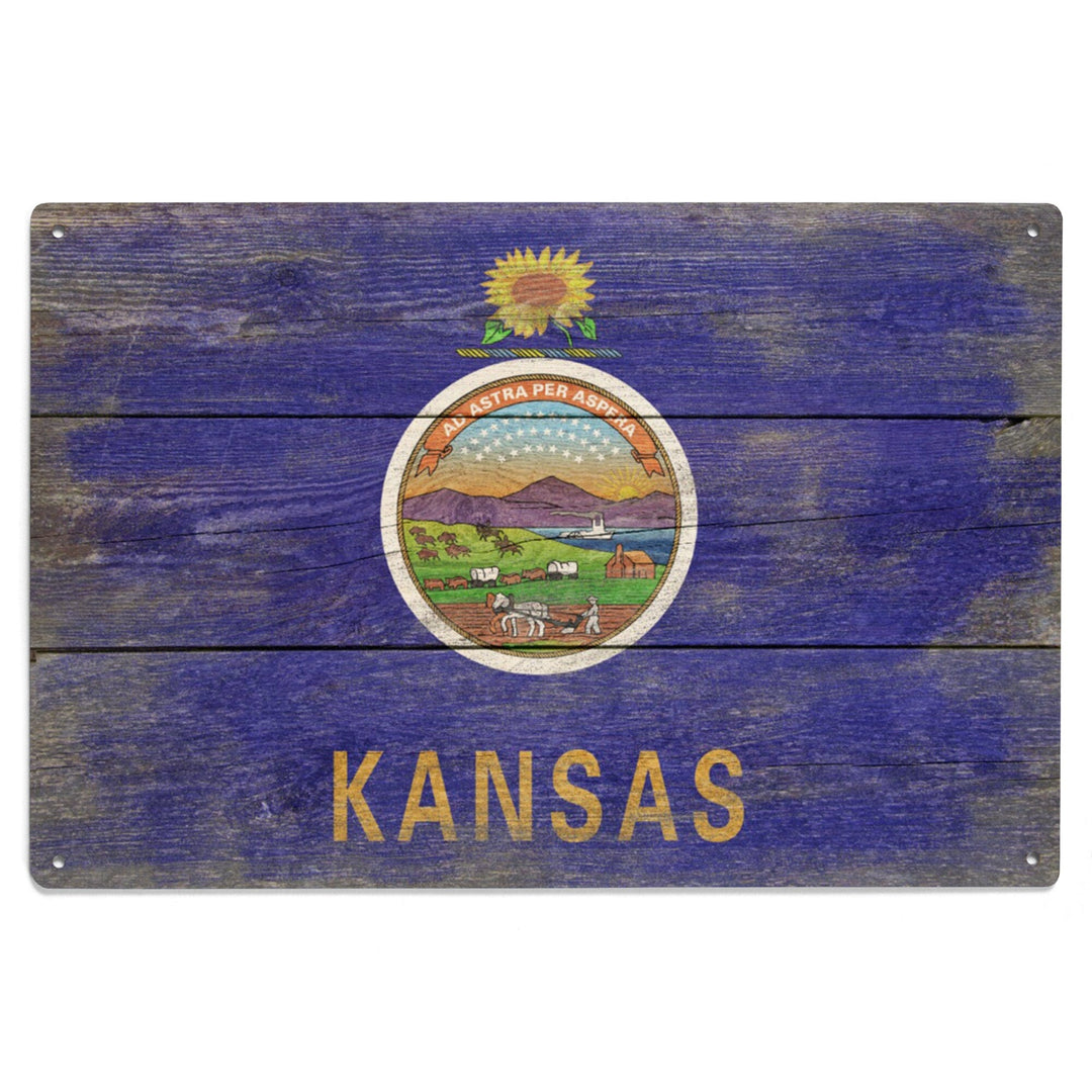 Rustic Kansas State Flag, Lantern Press Artwork, Wood Signs and Postcards Wood Lantern Press 