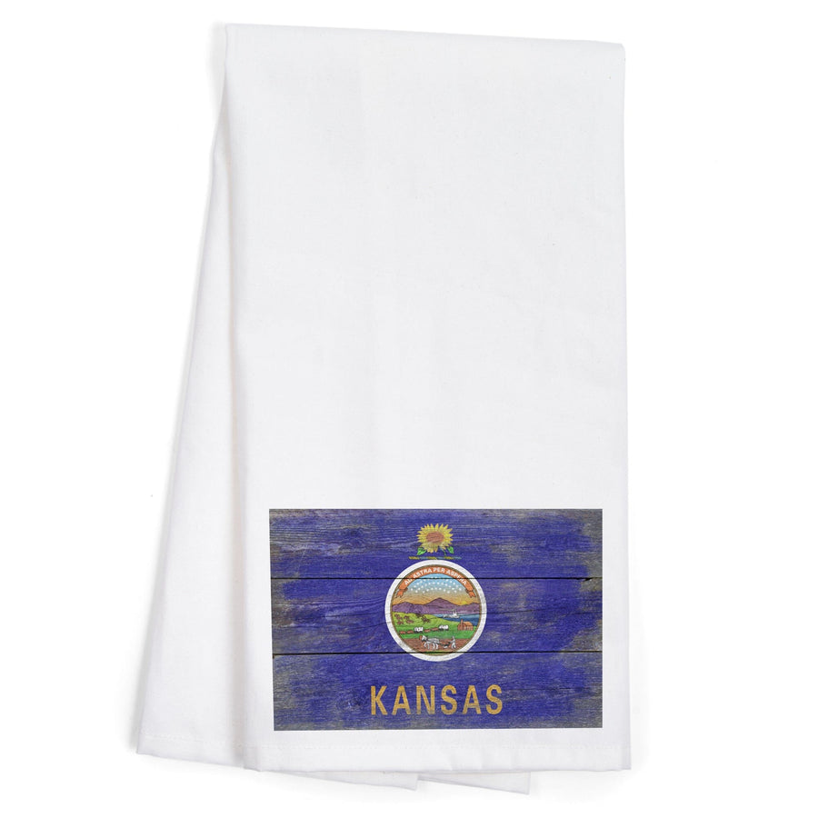 Rustic Kansas State Flag, Organic Cotton Kitchen Tea Towels Kitchen Lantern Press 