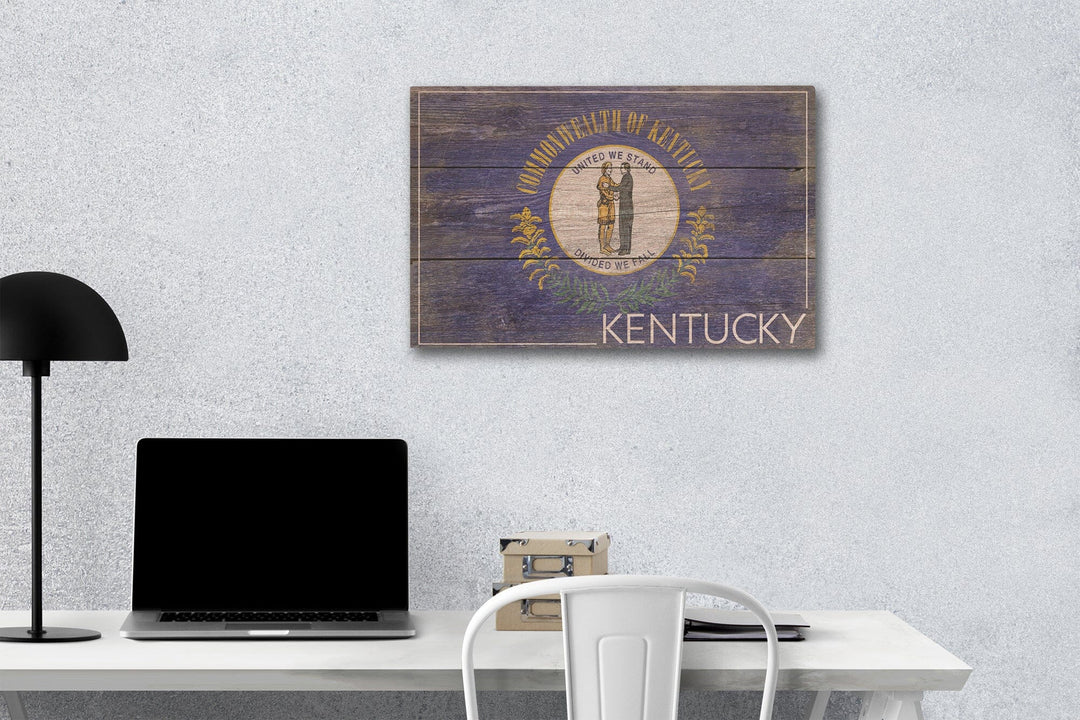 Rustic Kentucky State Flag, Lantern Press Artwork, Wood Signs and Postcards Wood Lantern Press 12 x 18 Wood Gallery Print 