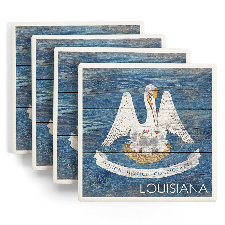 Rustic Louisiana State Flag, Lantern Press Artwork, Coaster Set Coasters Lantern Press 