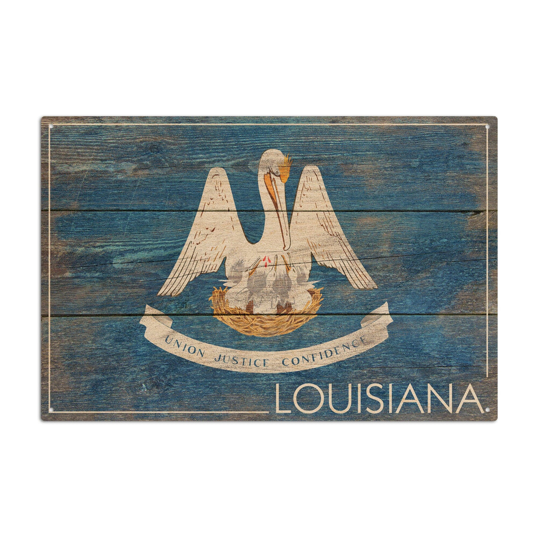 Rustic Louisiana State Flag, Lantern Press Artwork, Wood Signs and Postcards Wood Lantern Press 10 x 15 Wood Sign 