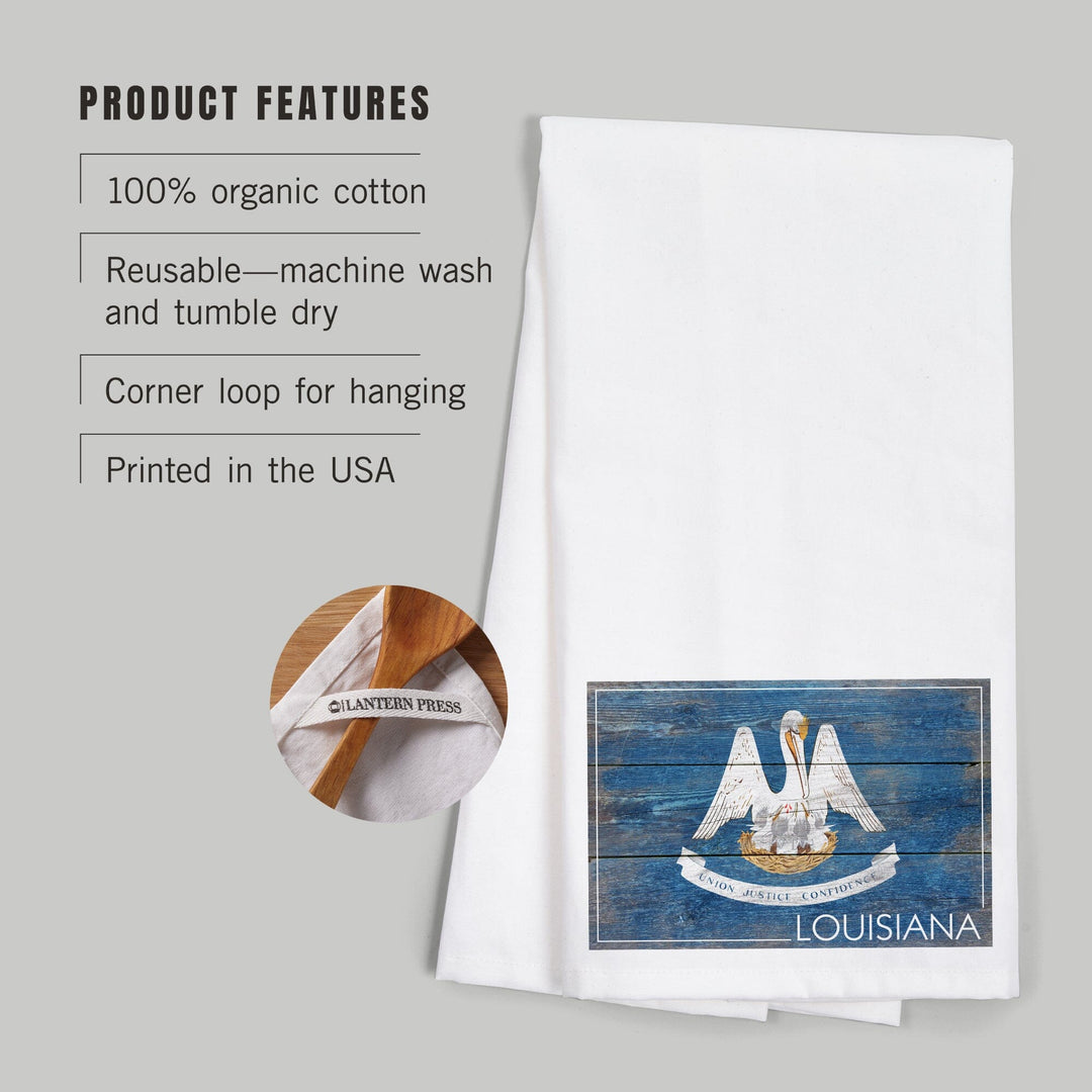 Rustic Louisiana State Flag, Organic Cotton Kitchen Tea Towels Kitchen Lantern Press 