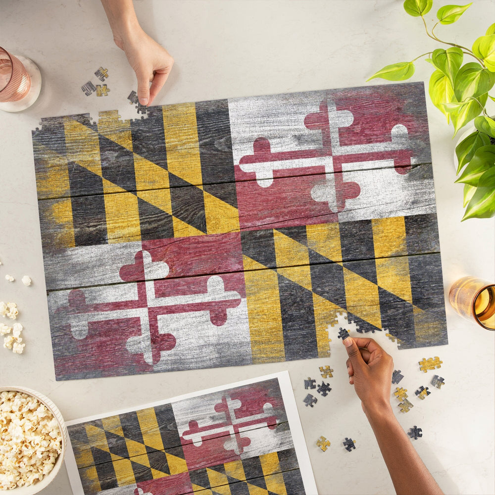Rustic Maryland State Flag, Jigsaw Puzzle Puzzle Lantern Press 
