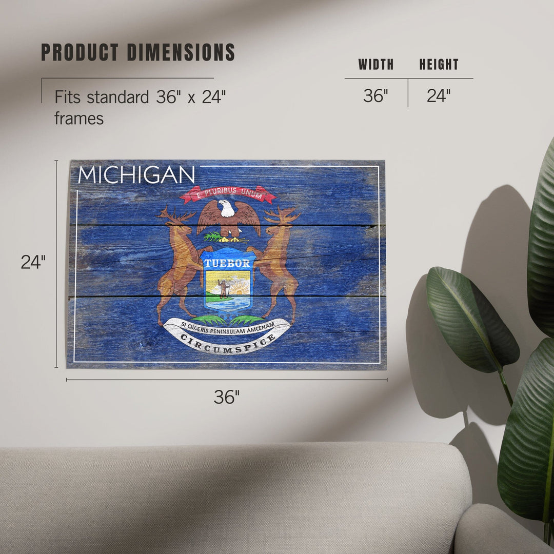 Rustic Michigan State Flag, Art & Giclee Prints Art Lantern Press 