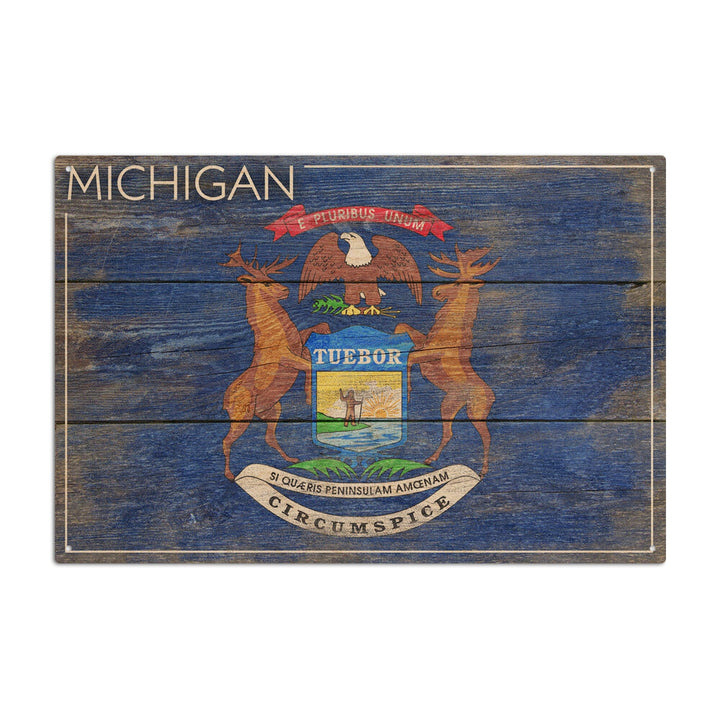 Rustic Michigan State Flag, Lantern Press Artwork, Wood Signs and Postcards Wood Lantern Press 10 x 15 Wood Sign 