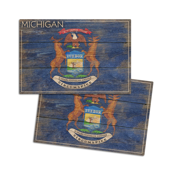 Rustic Michigan State Flag, Lantern Press Artwork, Wood Signs and Postcards Wood Lantern Press 4x6 Wood Postcard Set 