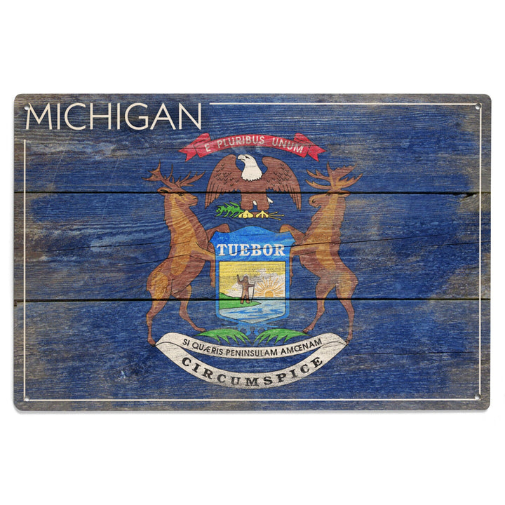 Rustic Michigan State Flag, Lantern Press Artwork, Wood Signs and Postcards Wood Lantern Press 
