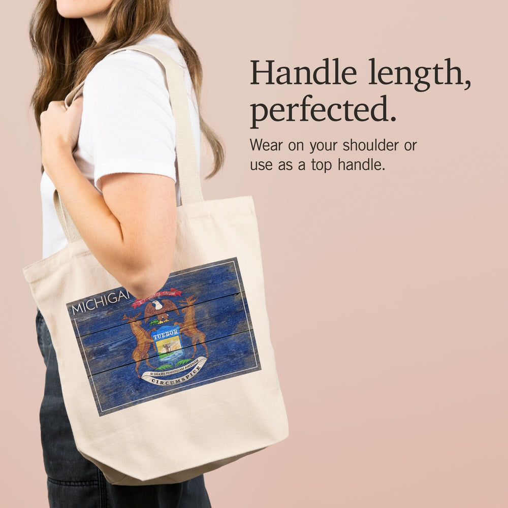 Rustic Michigan State Flag, Tote Bag Totes Lantern Press 