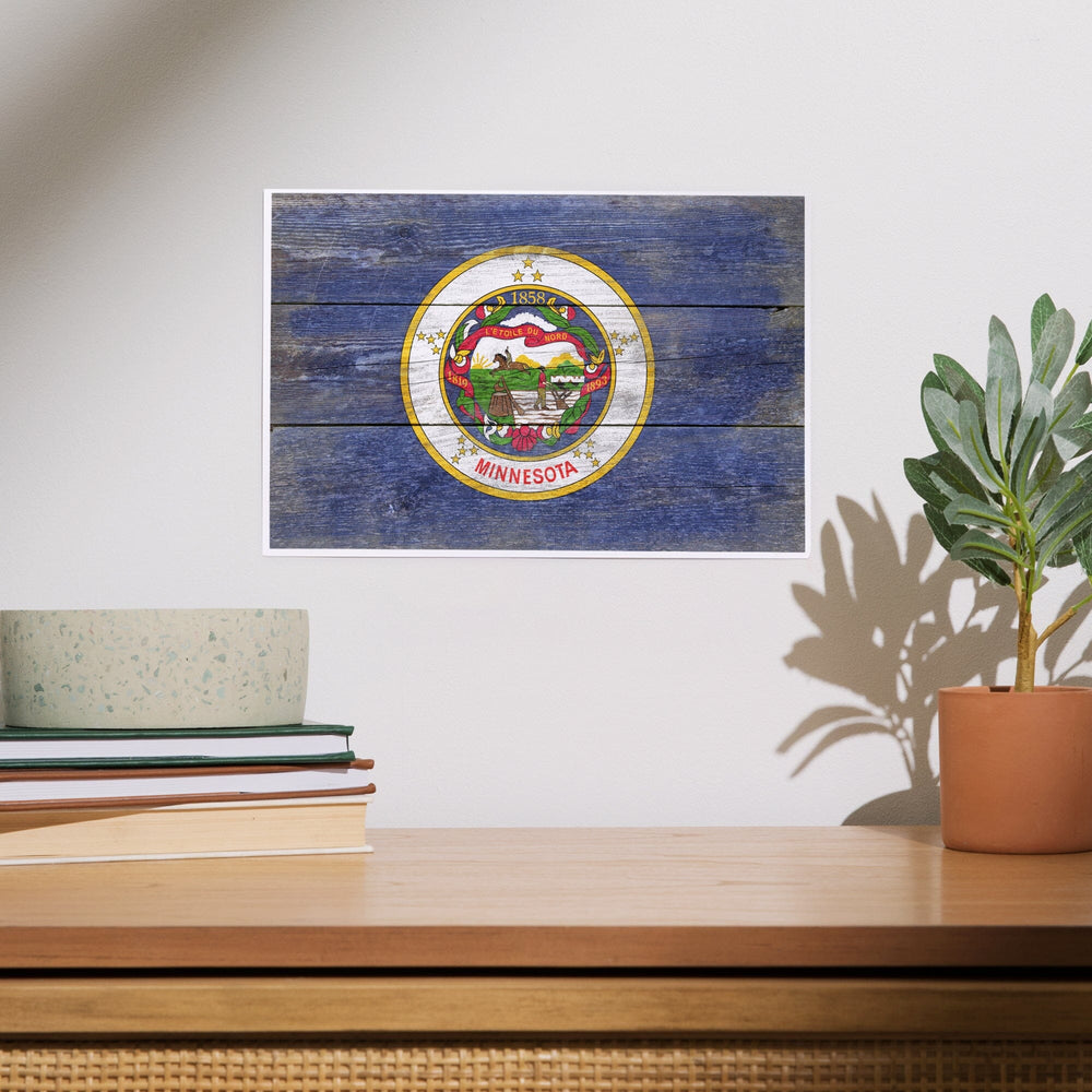 Rustic Minnesota State Flag, Art & Giclee Prints Art Lantern Press 