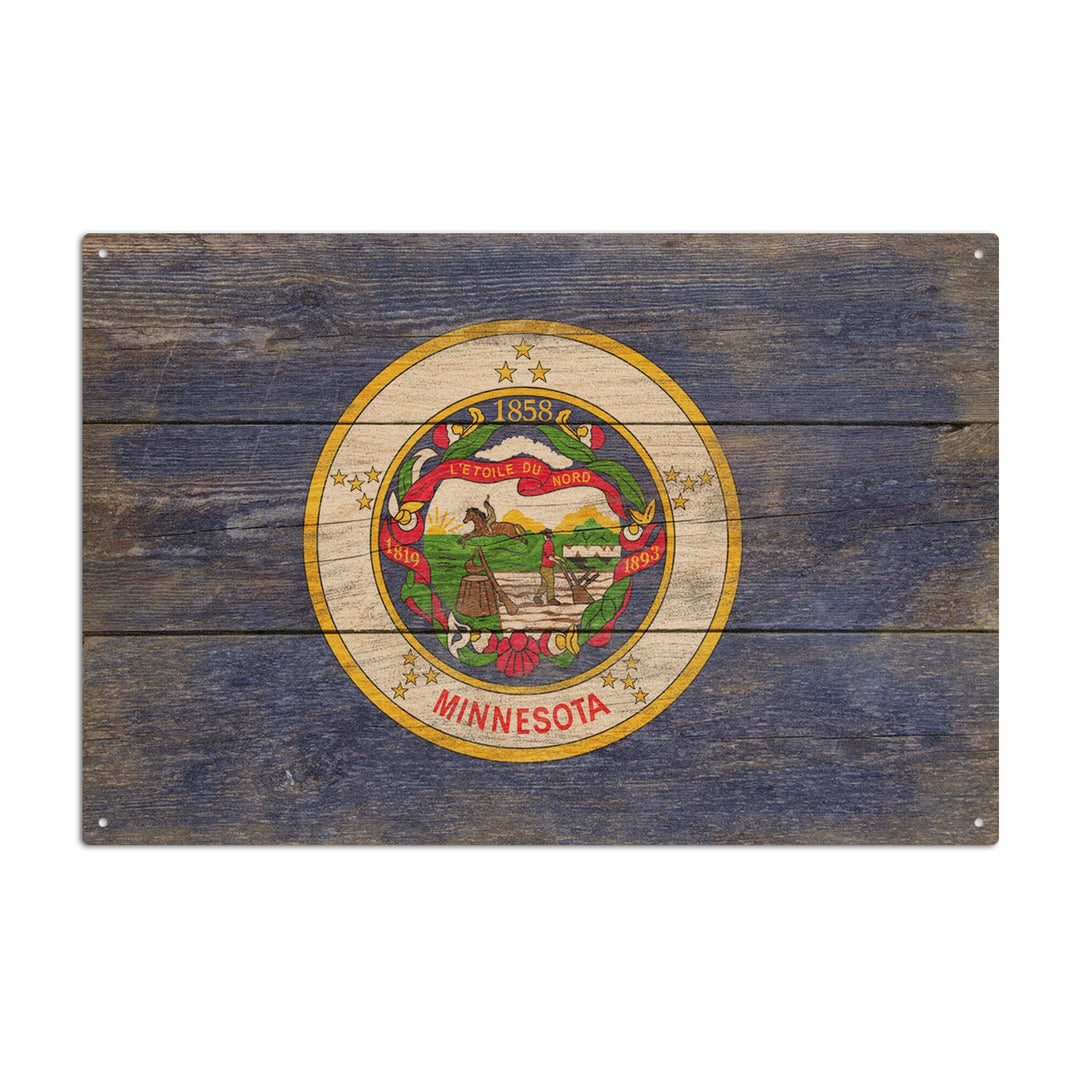 Rustic Minnesota State Flag, Lantern Press Artwork, Wood Signs and Postcards Wood Lantern Press 10 x 15 Wood Sign 