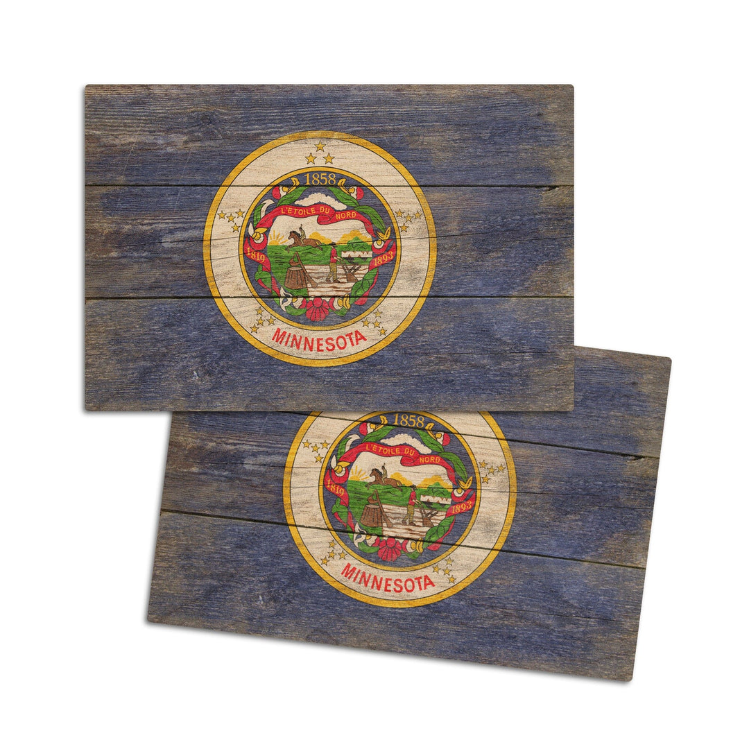 Rustic Minnesota State Flag, Lantern Press Artwork, Wood Signs and Postcards Wood Lantern Press 4x6 Wood Postcard Set 