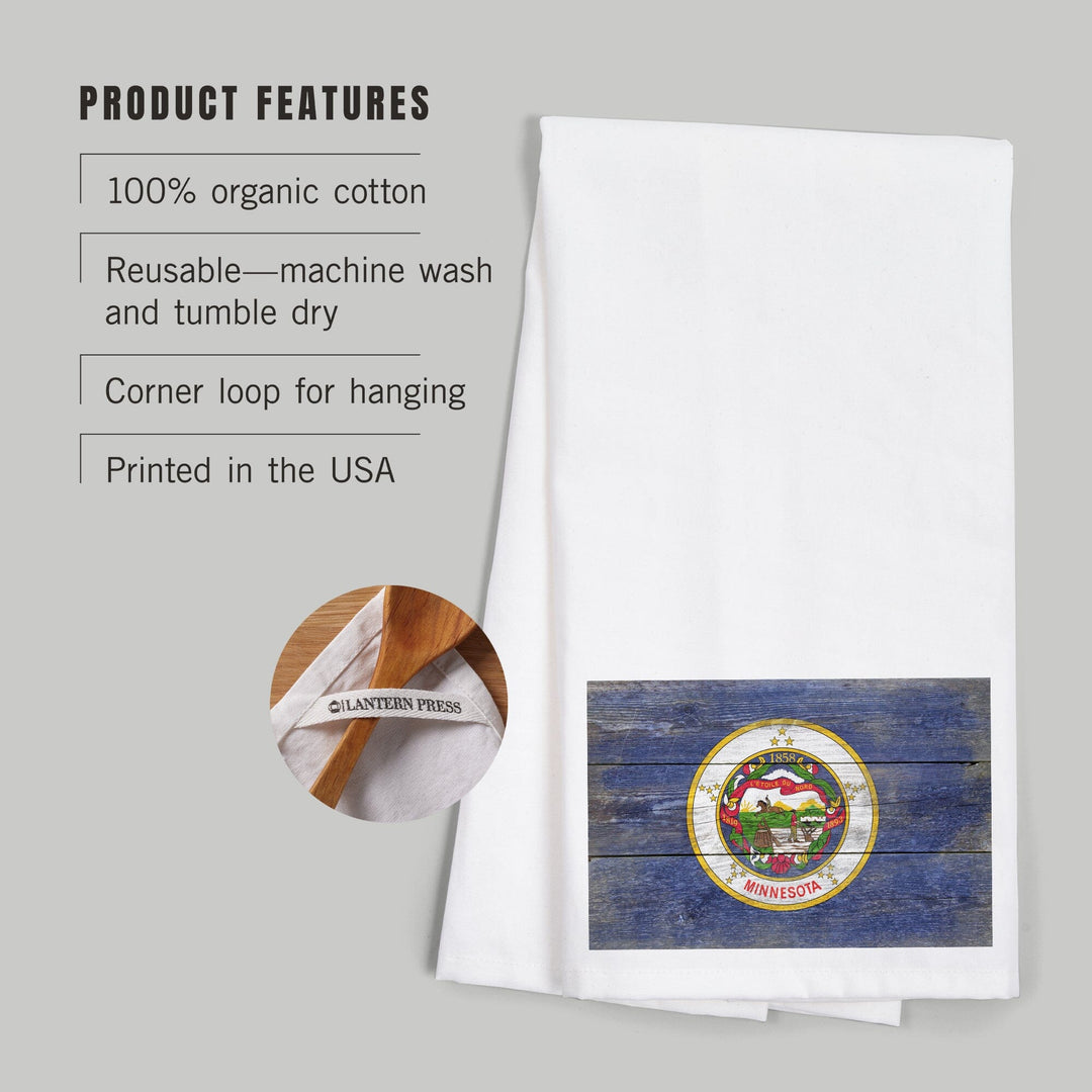 Rustic Minnesota State Flag, Organic Cotton Kitchen Tea Towels Kitchen Lantern Press 