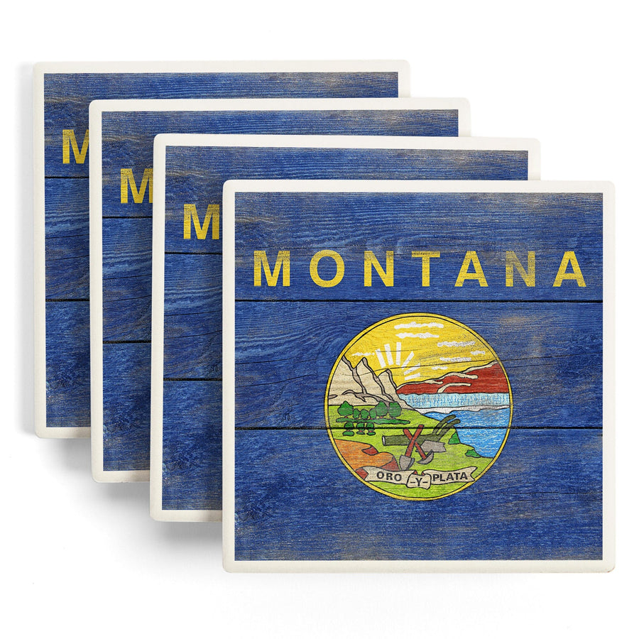 Rustic Montana State Flag, Lantern Press Artwork, Coaster Set Coasters Lantern Press 