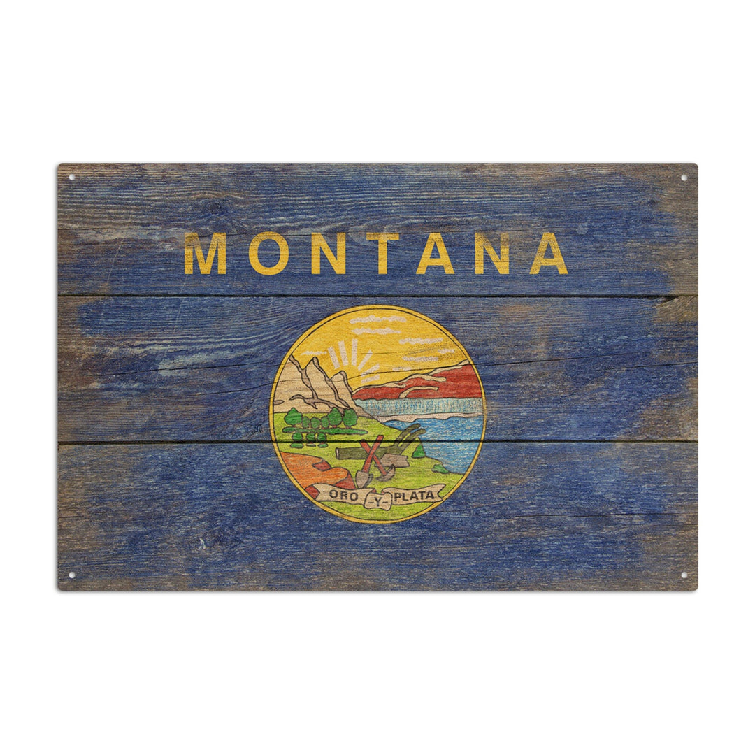 Rustic Montana State Flag, Lantern Press Artwork, Wood Signs and Postcards Wood Lantern Press 10 x 15 Wood Sign 