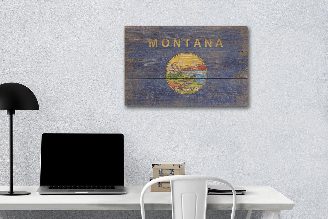 Rustic Montana State Flag, Lantern Press Artwork, Wood Signs and Postcards Wood Lantern Press 12 x 18 Wood Gallery Print 