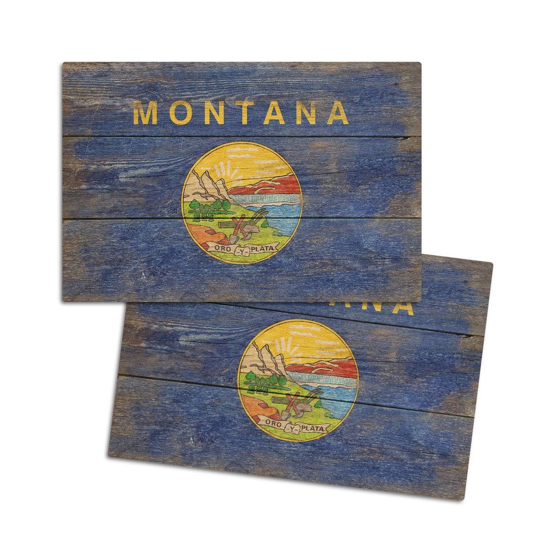 Rustic Montana State Flag, Lantern Press Artwork, Wood Signs and Postcards Wood Lantern Press 4x6 Wood Postcard Set 