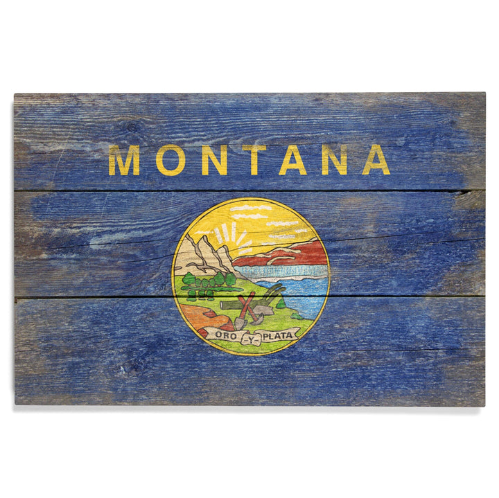 Rustic Montana State Flag, Lantern Press Artwork, Wood Signs and Postcards Wood Lantern Press 