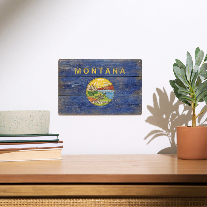 Rustic Montana State Flag, Lantern Press Artwork, Wood Signs and Postcards Wood Lantern Press 