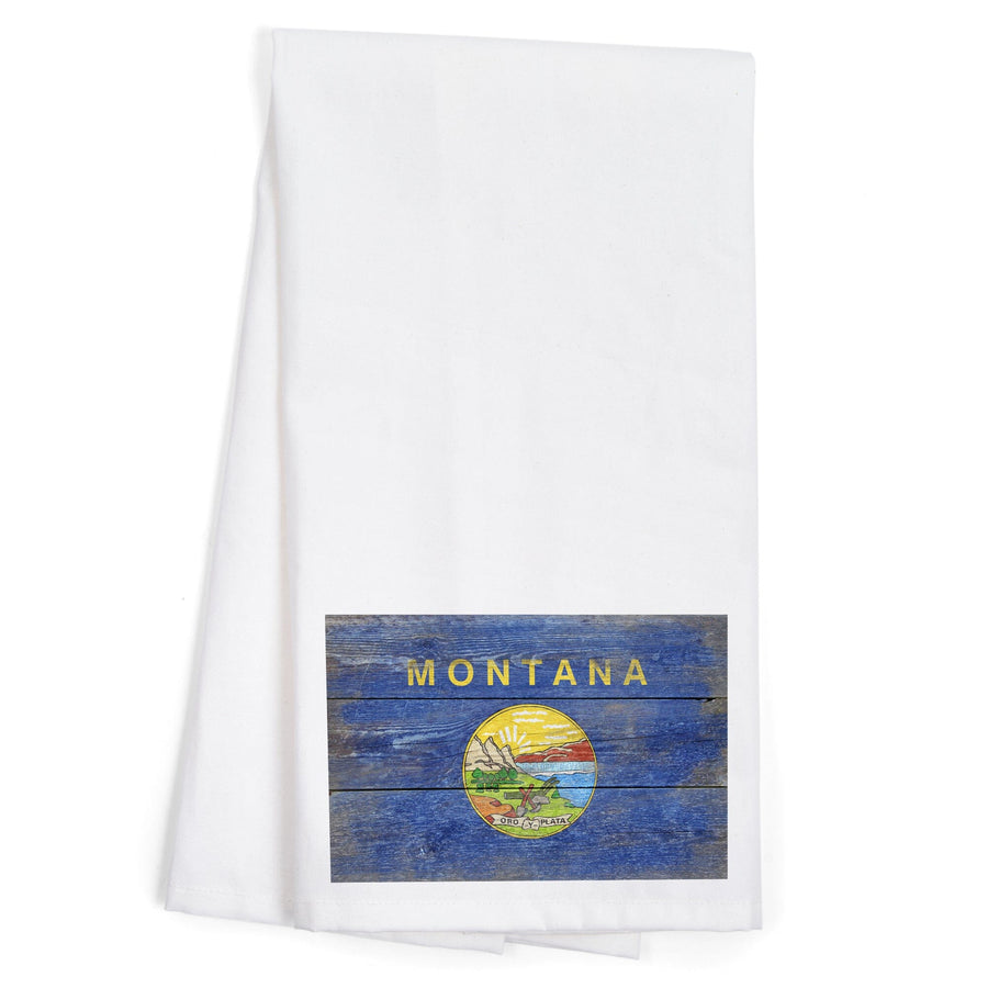 Rustic Montana State Flag, Organic Cotton Kitchen Tea Towels Kitchen Lantern Press 