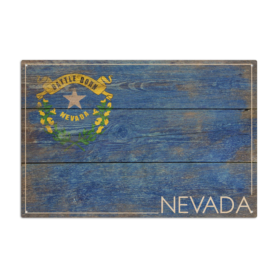 Rustic Nevada State Flag, Lantern Press Artwork, Wood Signs and Postcards Wood Lantern Press 10 x 15 Wood Sign 