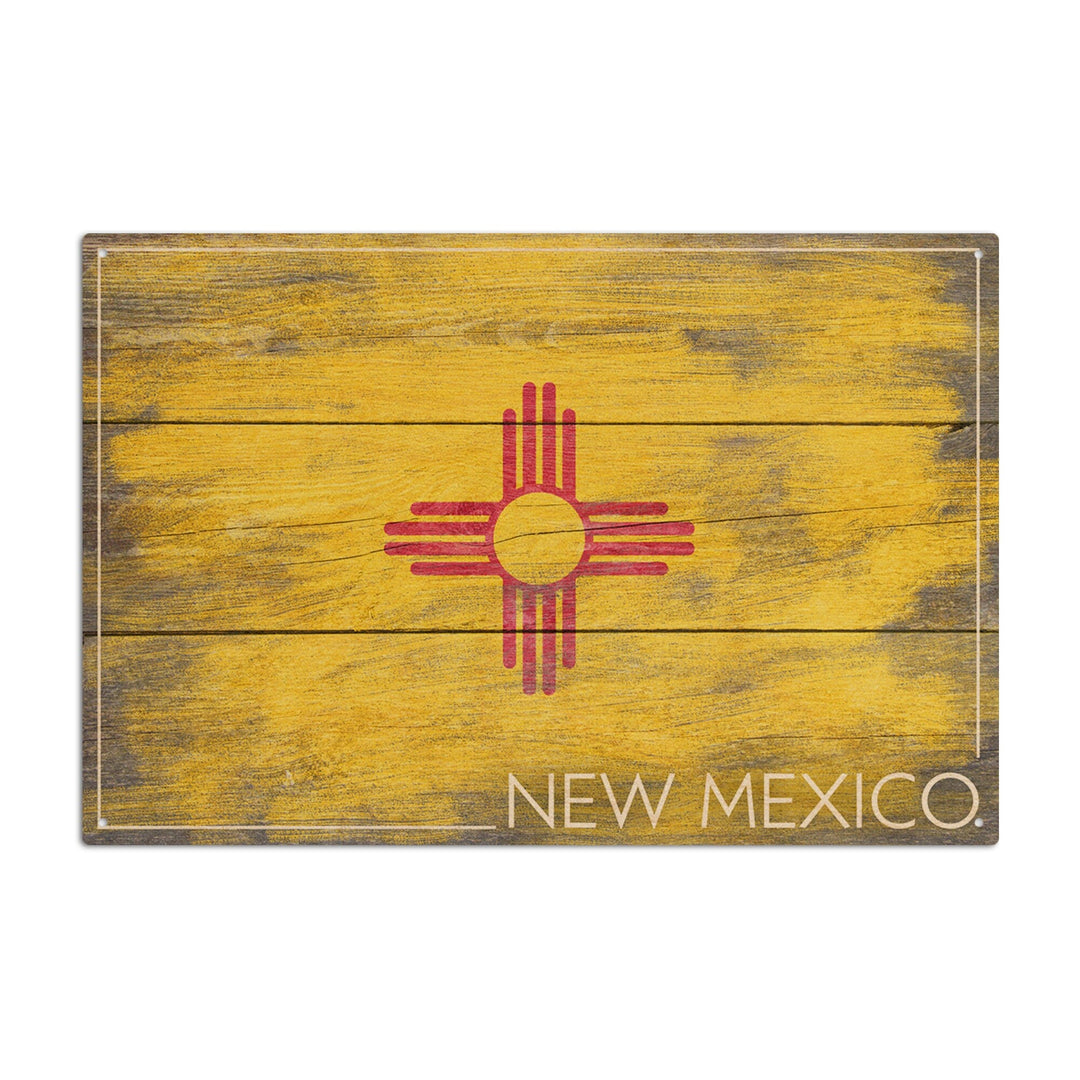 Rustic New Mexico State Flag, Lantern Press Artwork, Wood Signs and Postcards Wood Lantern Press 6x9 Wood Sign 