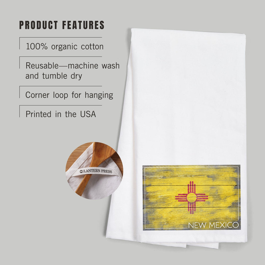 Rustic New Mexico State Flag, Organic Cotton Kitchen Tea Towels Kitchen Lantern Press 