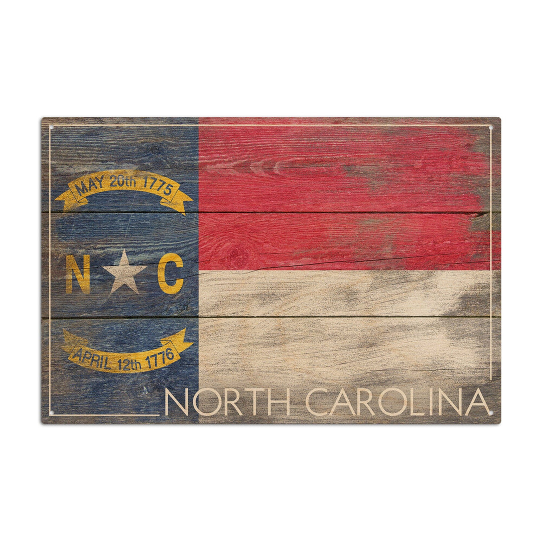 Rustic North Carolina State Flag, Lantern Press Artwork, Wood Signs and Postcards Wood Lantern Press 6x9 Wood Sign 
