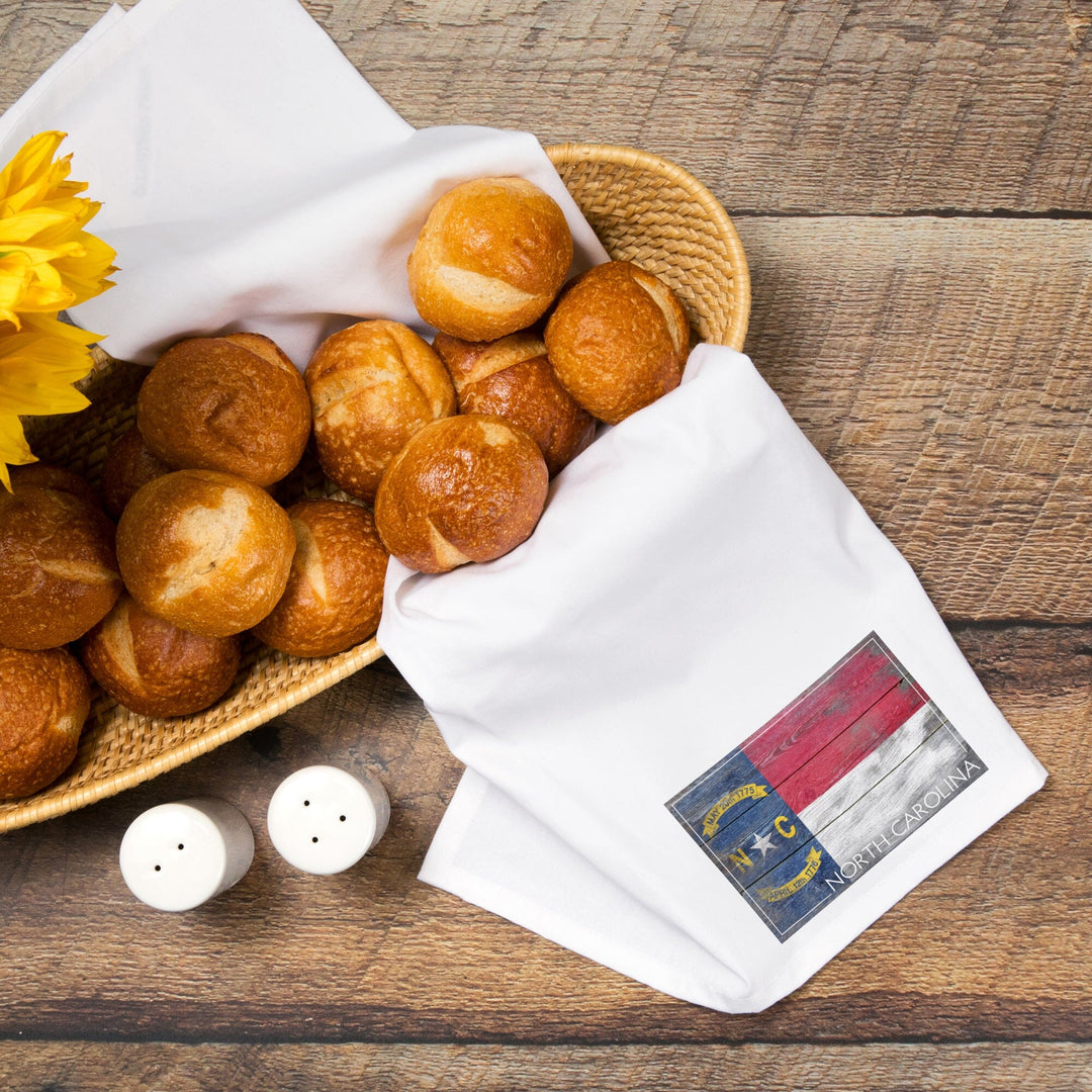 Rustic North Carolina State Flag, Organic Cotton Kitchen Tea Towels Kitchen Lantern Press 