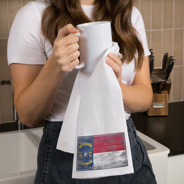 Rustic North Carolina State Flag, Organic Cotton Kitchen Tea Towels Kitchen Lantern Press 