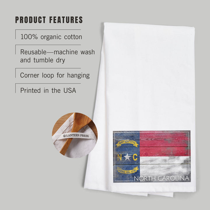 Rustic North Carolina State Flag, Organic Cotton Kitchen Tea Towels Kitchen Lantern Press 