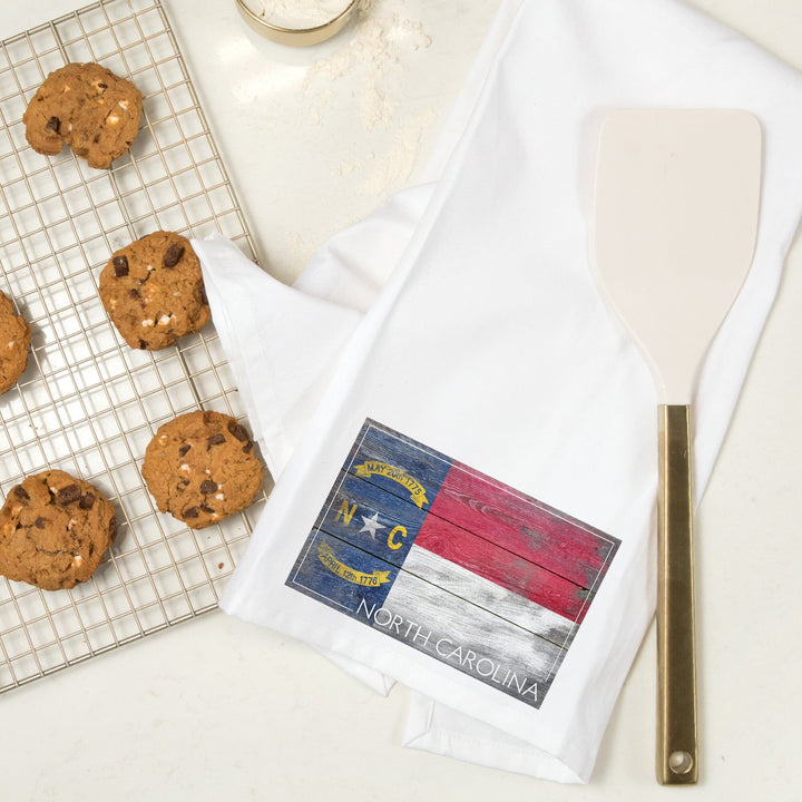Rustic North Carolina State Flag, Organic Cotton Kitchen Tea Towels Kitchen Lantern Press 