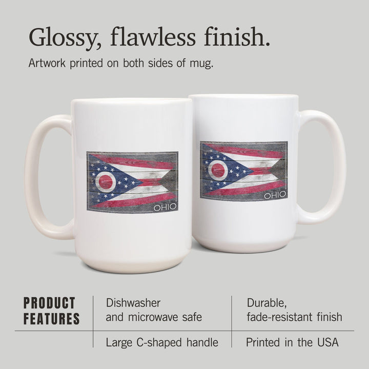 Rustic Ohio State Flag, Lantern Press Artwork, Ceramic Mug Mugs Lantern Press 